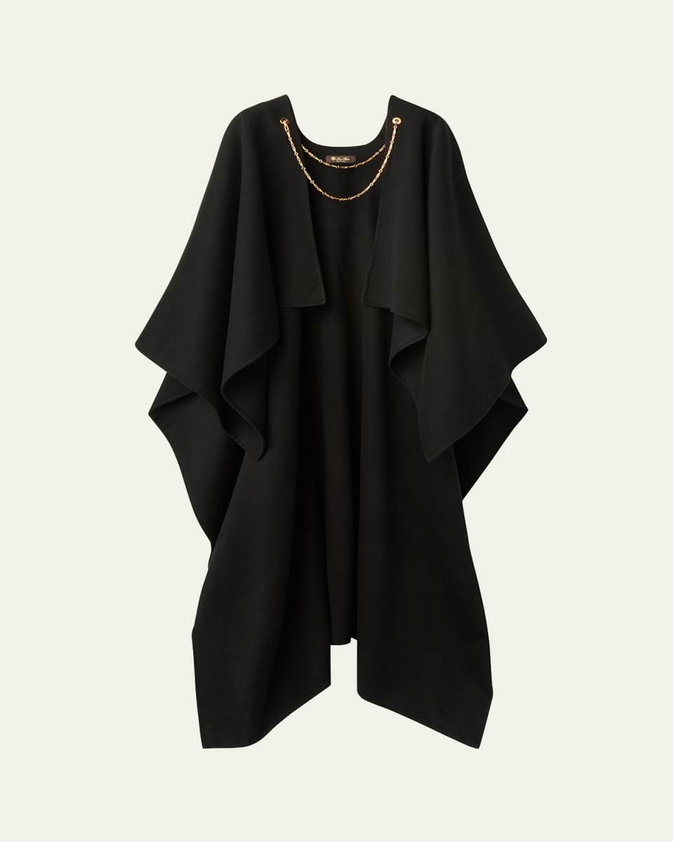 Cecilia Cashmere Long Cape with Chain